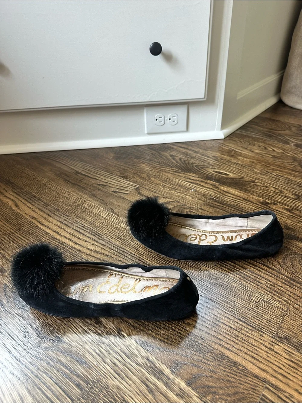 Sam Edelman Black Pom-Pom Ballet Flats, size 9